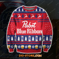 3D All Over Print Knitting Pattern Pabst Blue Ribbon Beer Ugly Christmas Sweater