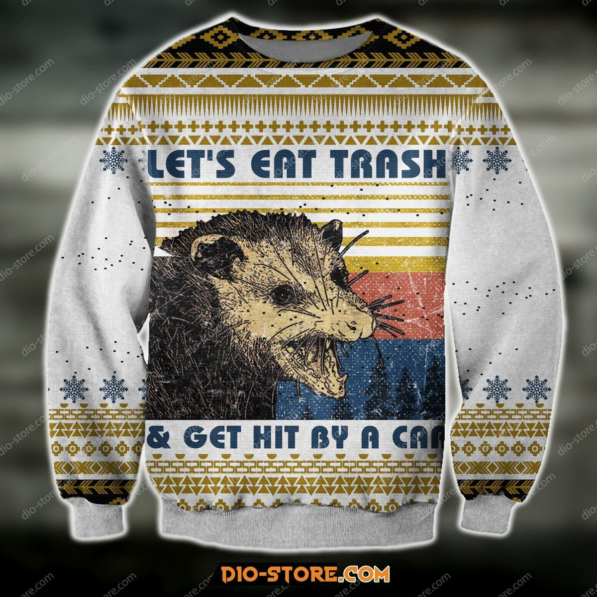 3D Knitting Pattern Let’S Eat The Trash & Get Hit By A Car Ugly Christmas Sweater