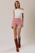 Low Rise Gingham and Lace Denim Shorts