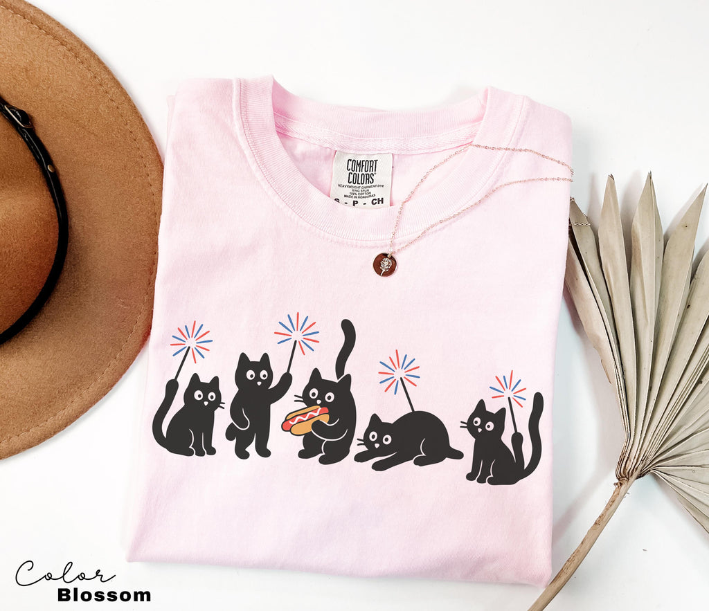 4th July Ca Cats Comfort Colors Cat Lovers Cat Mom Usa Patriotic Tee Black Cat Tee Kitten (5)