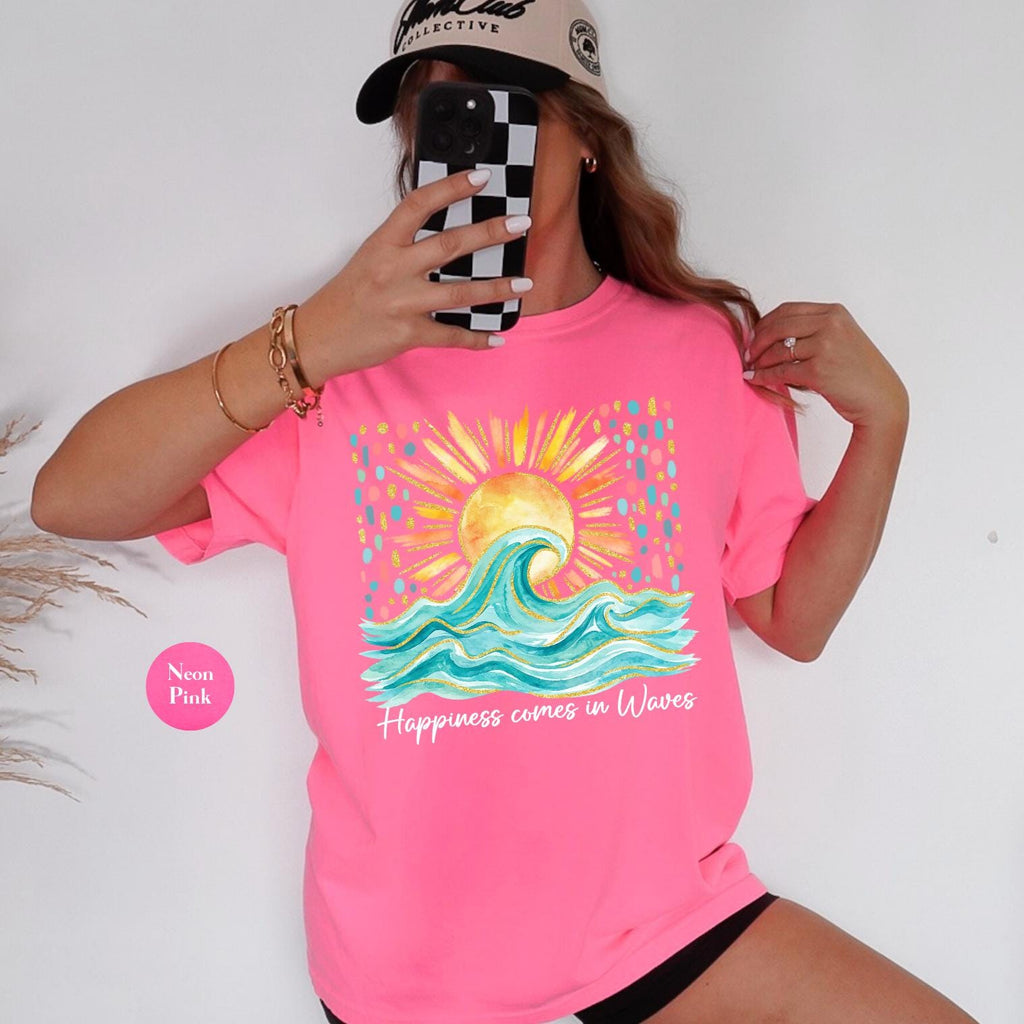 Happiness Comes Waves Summer Comfort Colors Salty Soul Summer Vacation Tee Ocean Coastal Summer Beach (5)