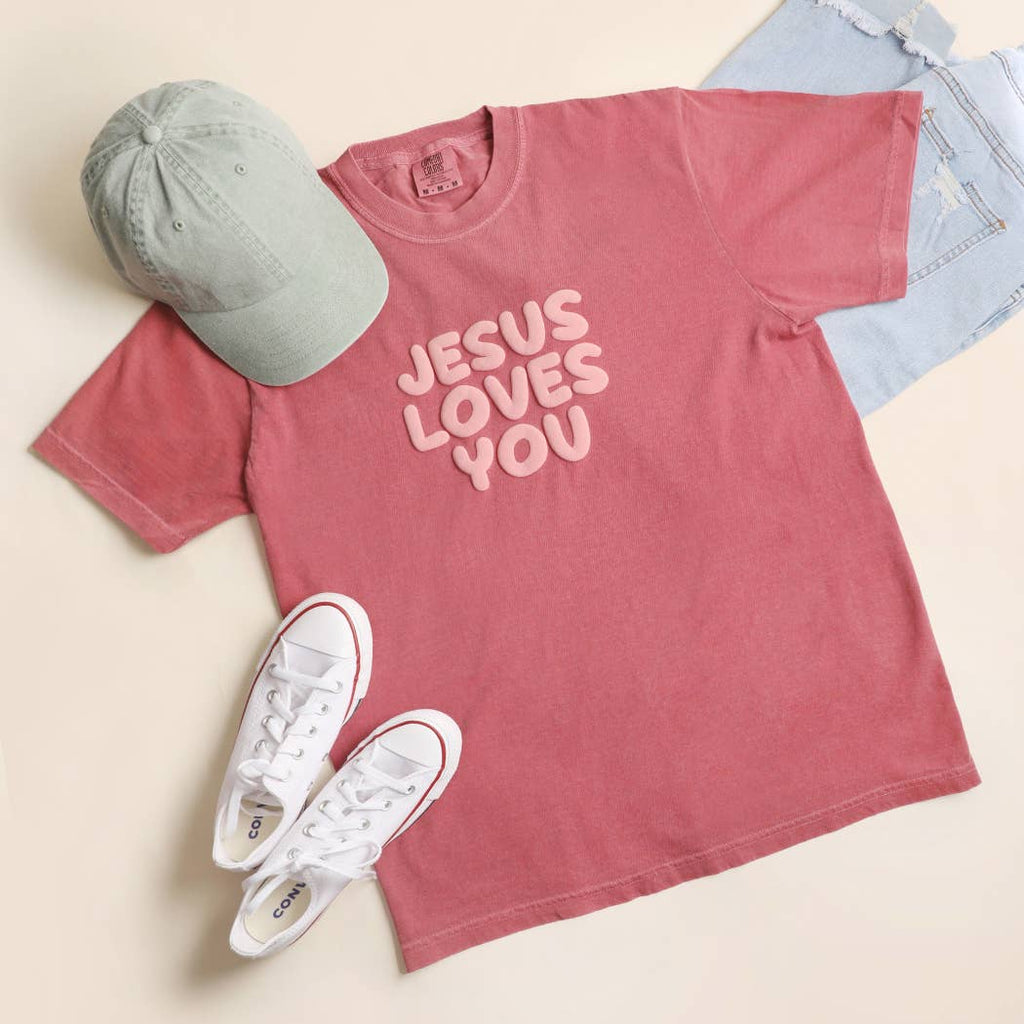 Jesus Loves You Puff Garment-Dyed Heavy T-Shirt