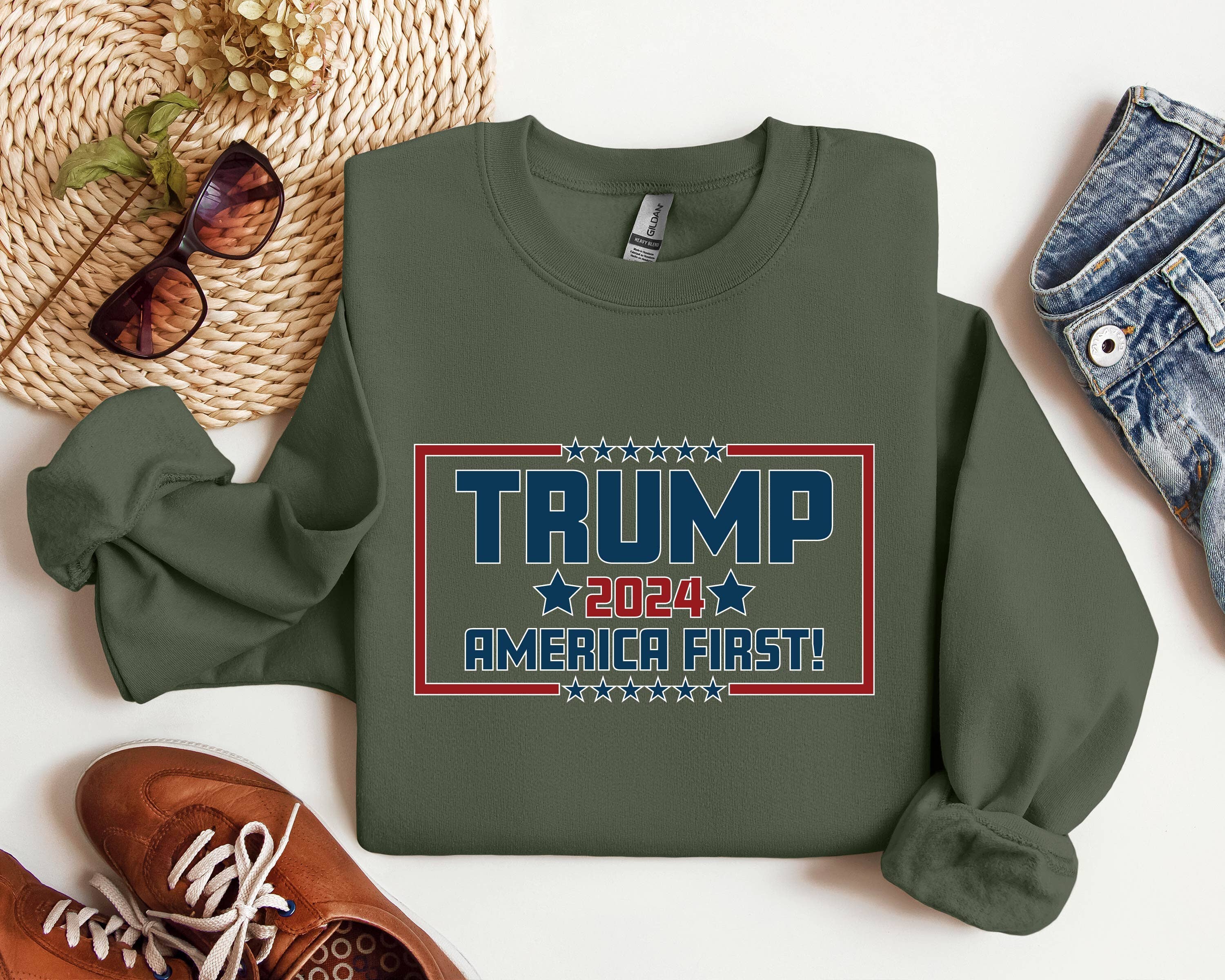 Trump 2024 America First Sweatshirt Patriotic Support