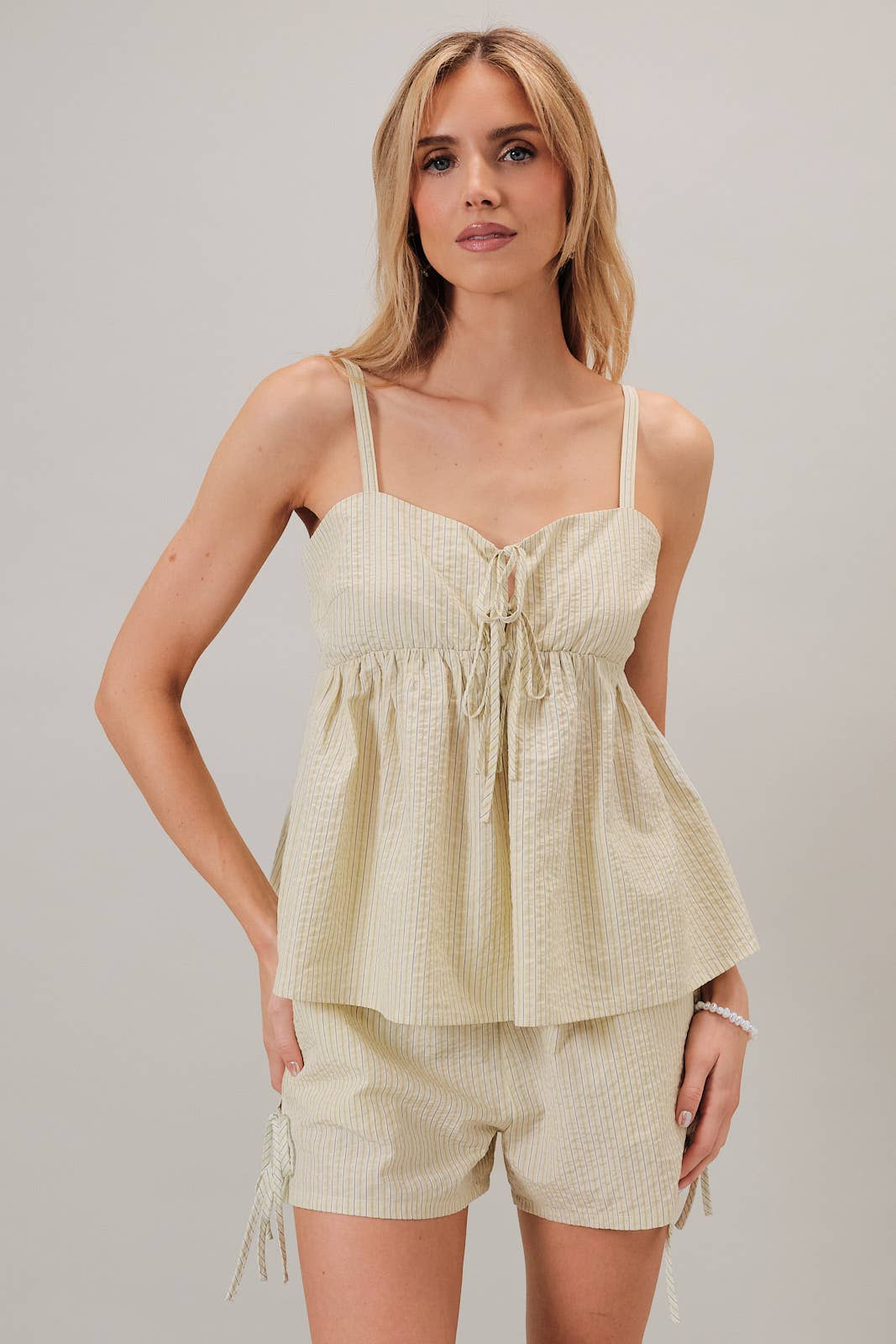 Front Ties Stripe Top & Side Ties Stripe Shorts