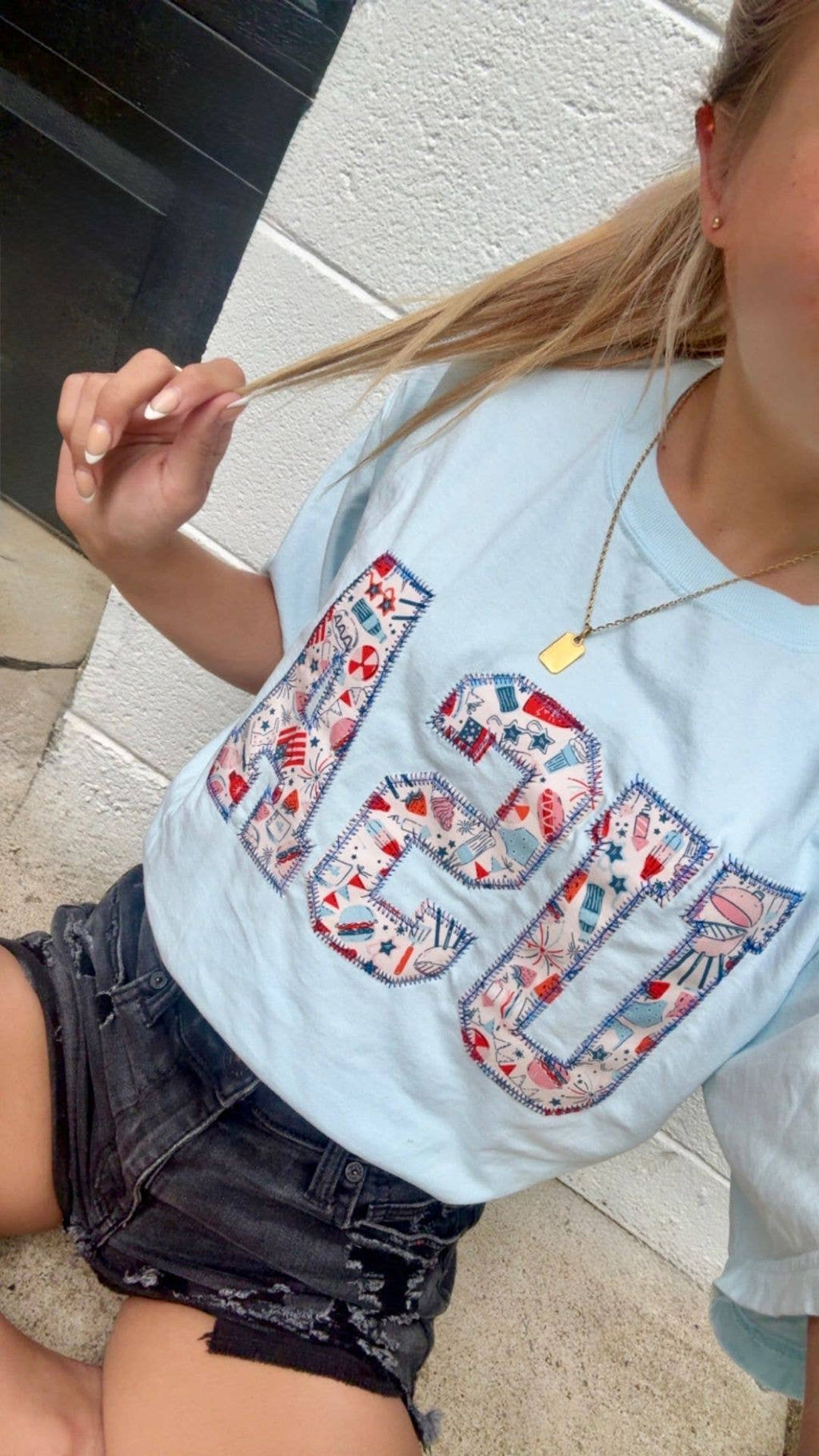 Light Blue USA Patriotic 4th of July Short Sleeve