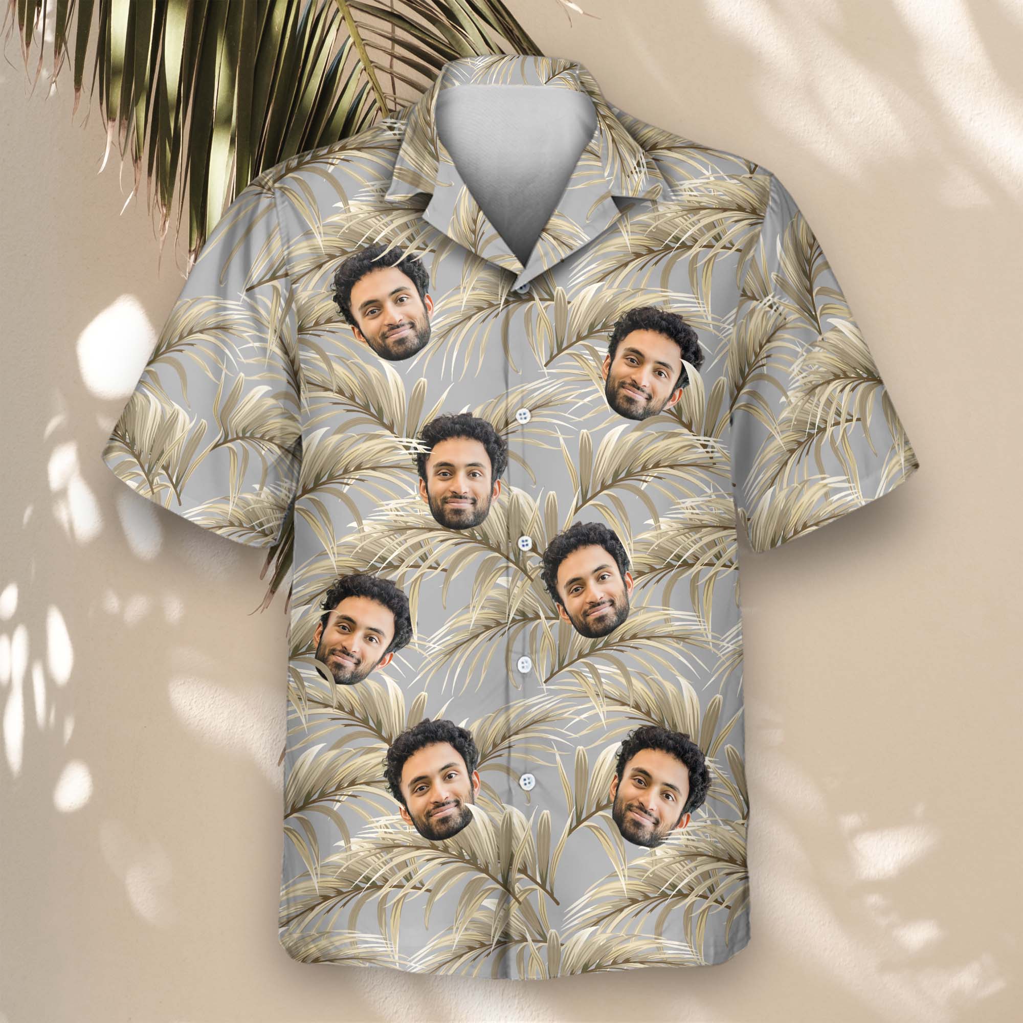 Golden Palm Leaves | Aloha Custom Hawaiian Shirts with Faces or Logos