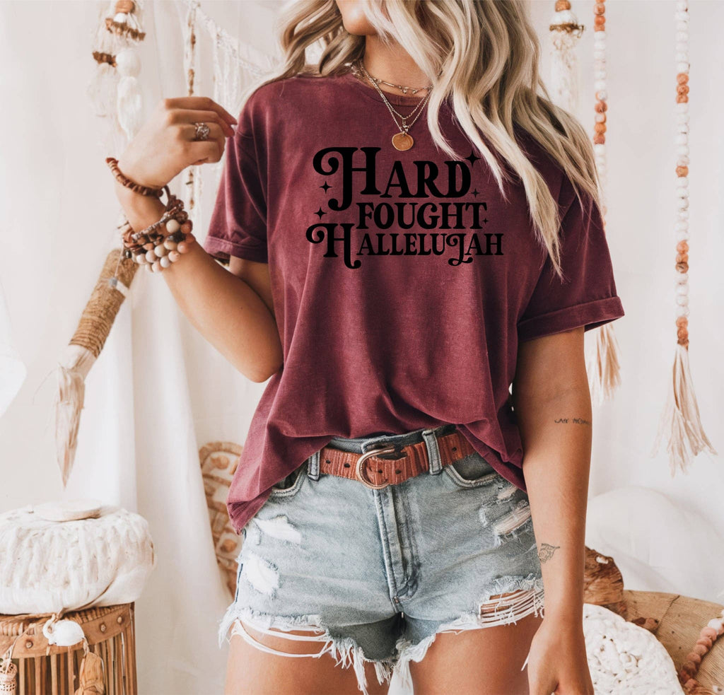 Hard Fought Hallelujah Maroon Bella Christian Graphic Tee