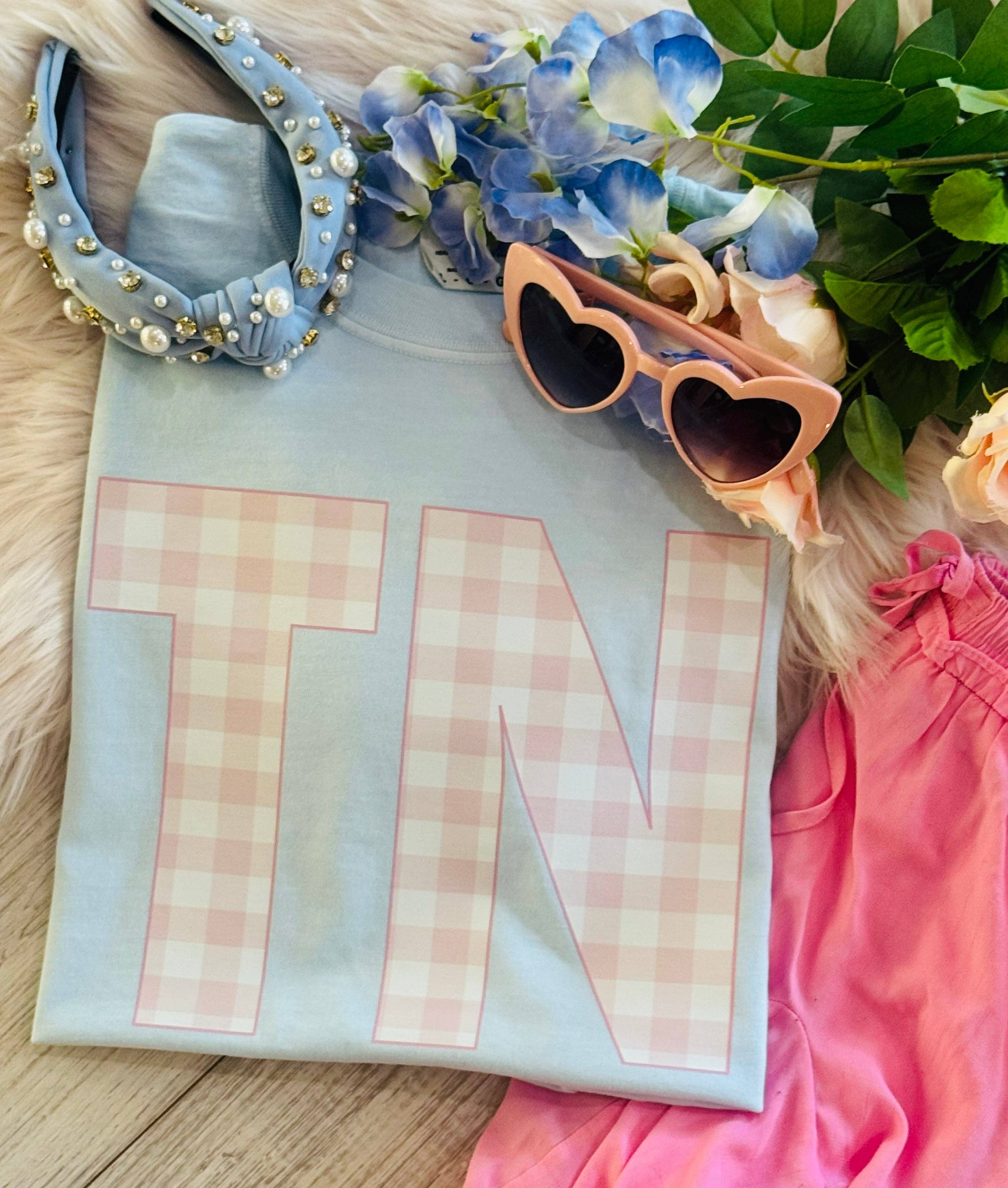Tn Pink Gingham State Sweatshirt/Tee
