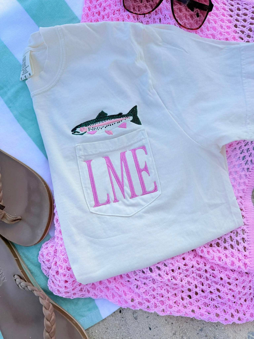 Rainbow Trout Pocket Tee Initials Embroidery