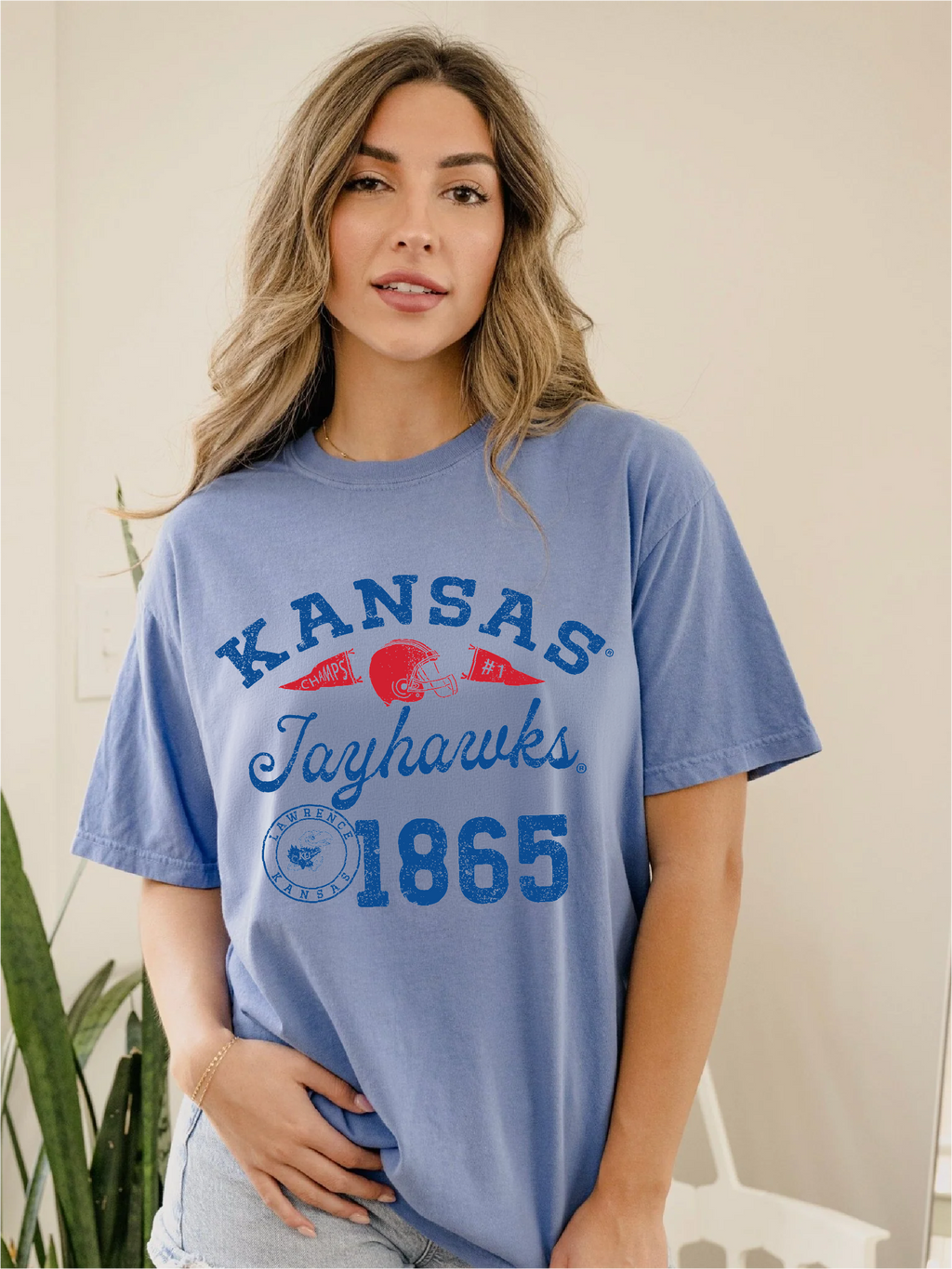 Ku Kansas Jayhawks Football Icon Mystic Blue Cc Tee