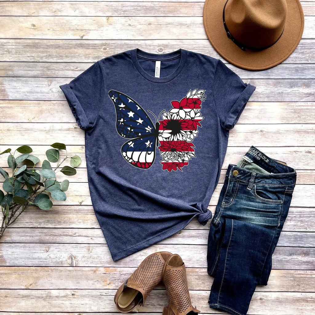 USA Floral Butterfly T-Shirt