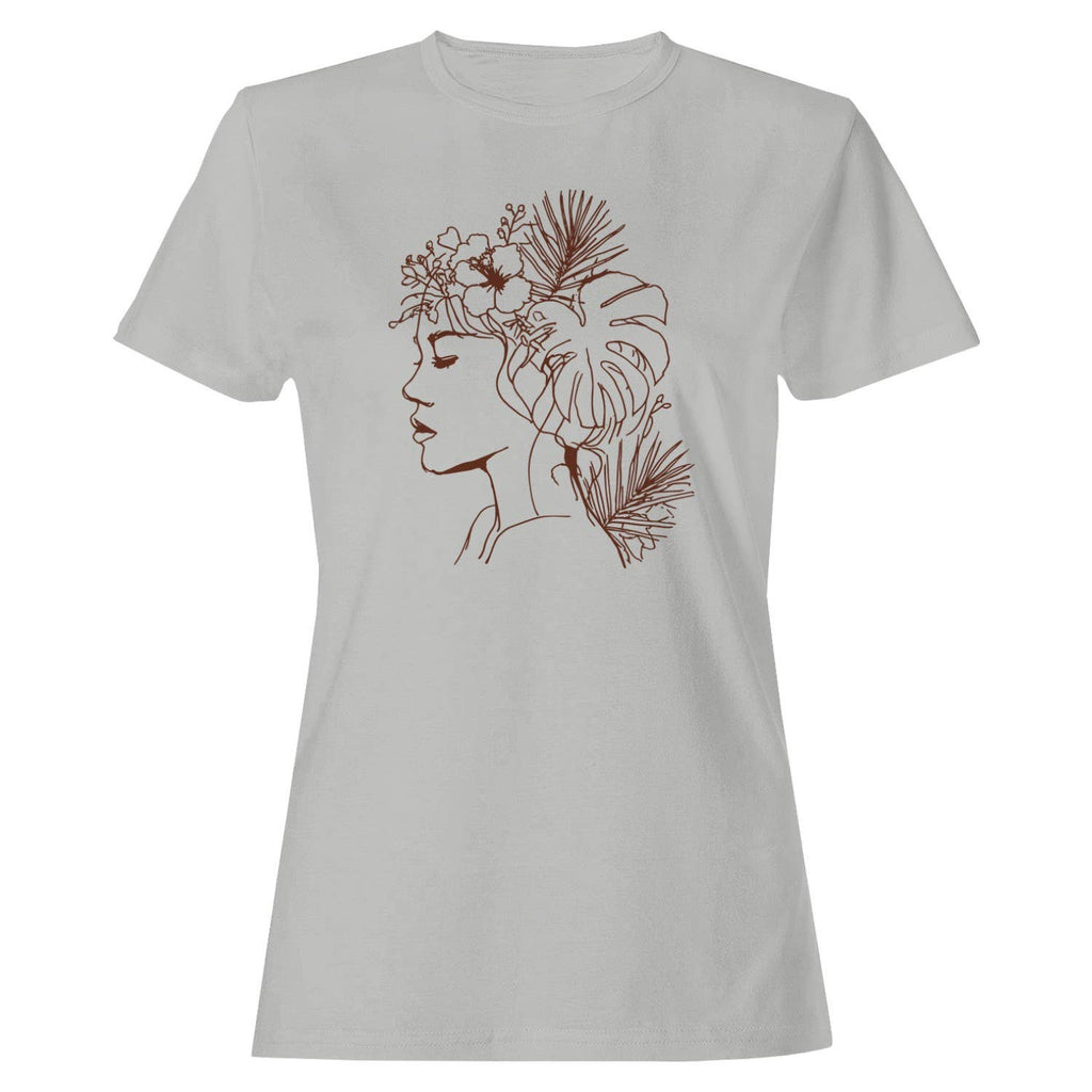 Boho Floral Woman Line Art Illustration Women's T-Shirt