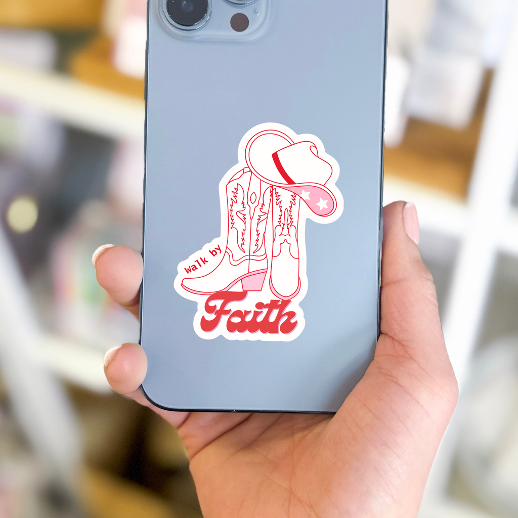 Walk By Faith Cowboy Boots Hat Western Waterproof Vinyl Christian Sticker