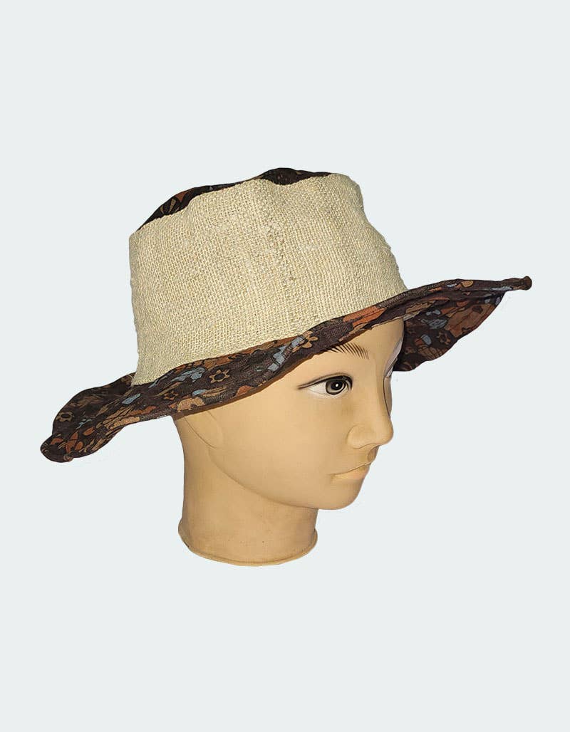 Mushroom Print Wide-Brim Hemp Hat(HAT-105)