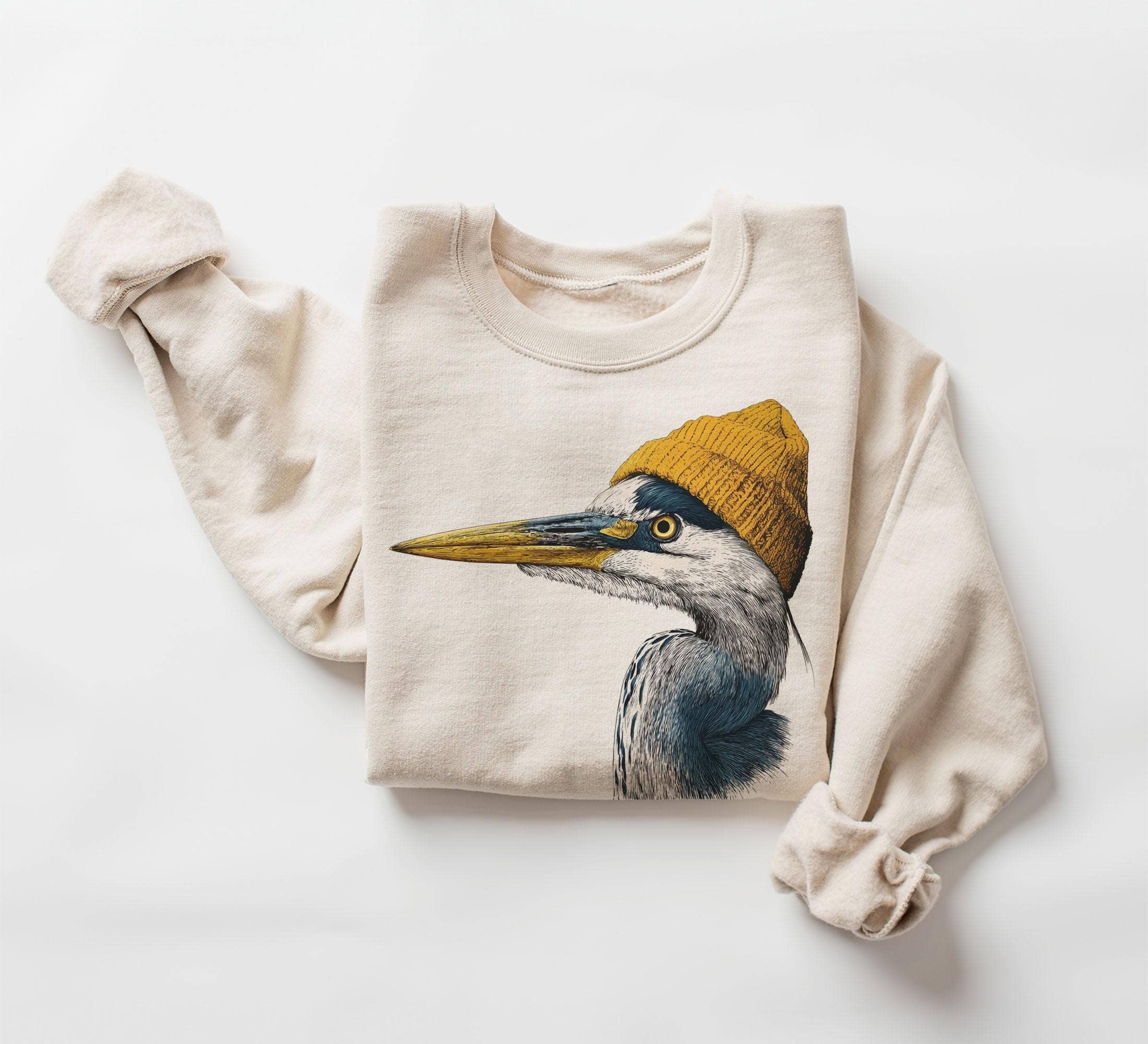 90's Blue Heron Beanie Birdwatching Unisex Sweatshirt