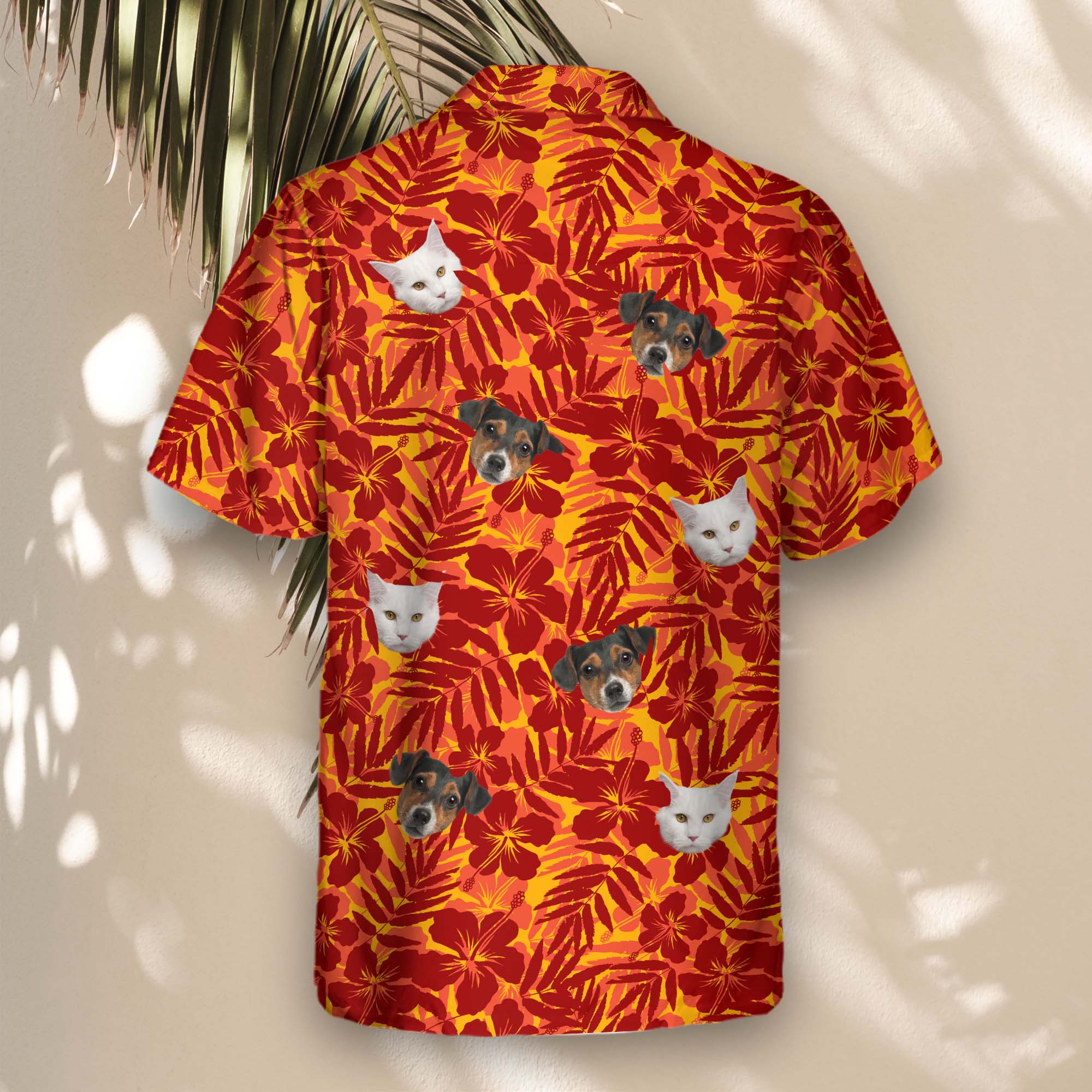 Red and Orange Tropical Silhouettes | Aloha Custom Hawaiian Shirts with Faces or Logos