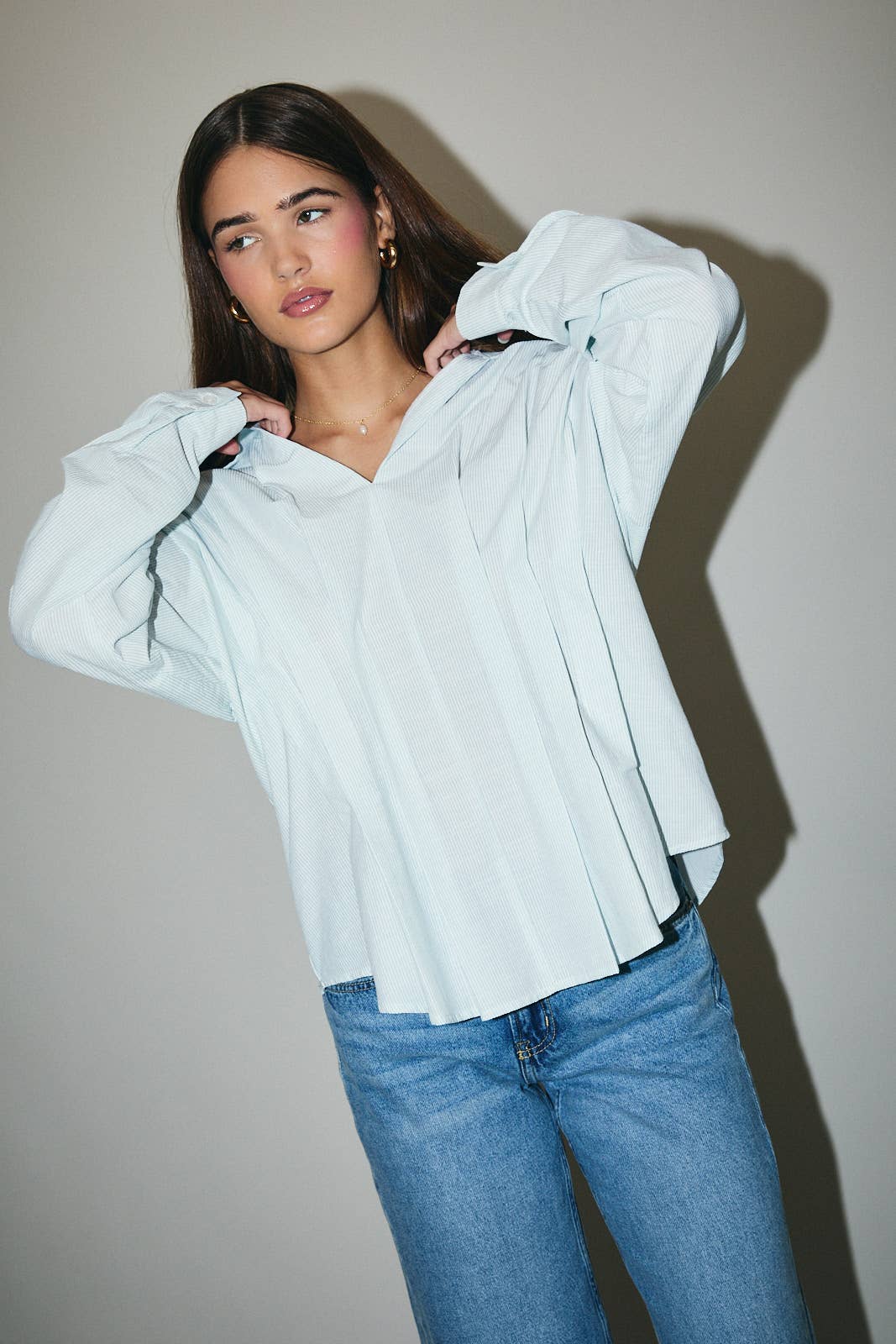 Long Pleated Stripe Shirt