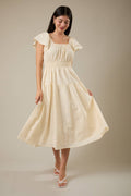 U-Neck Ruffle Sleeve Fit & Flare Midi Dress