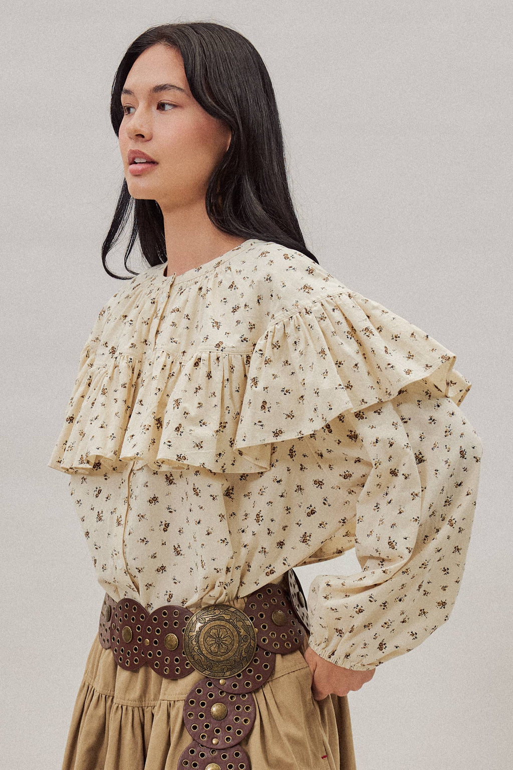 Cotton Floral Ruffle Yoke Prairie Blouse