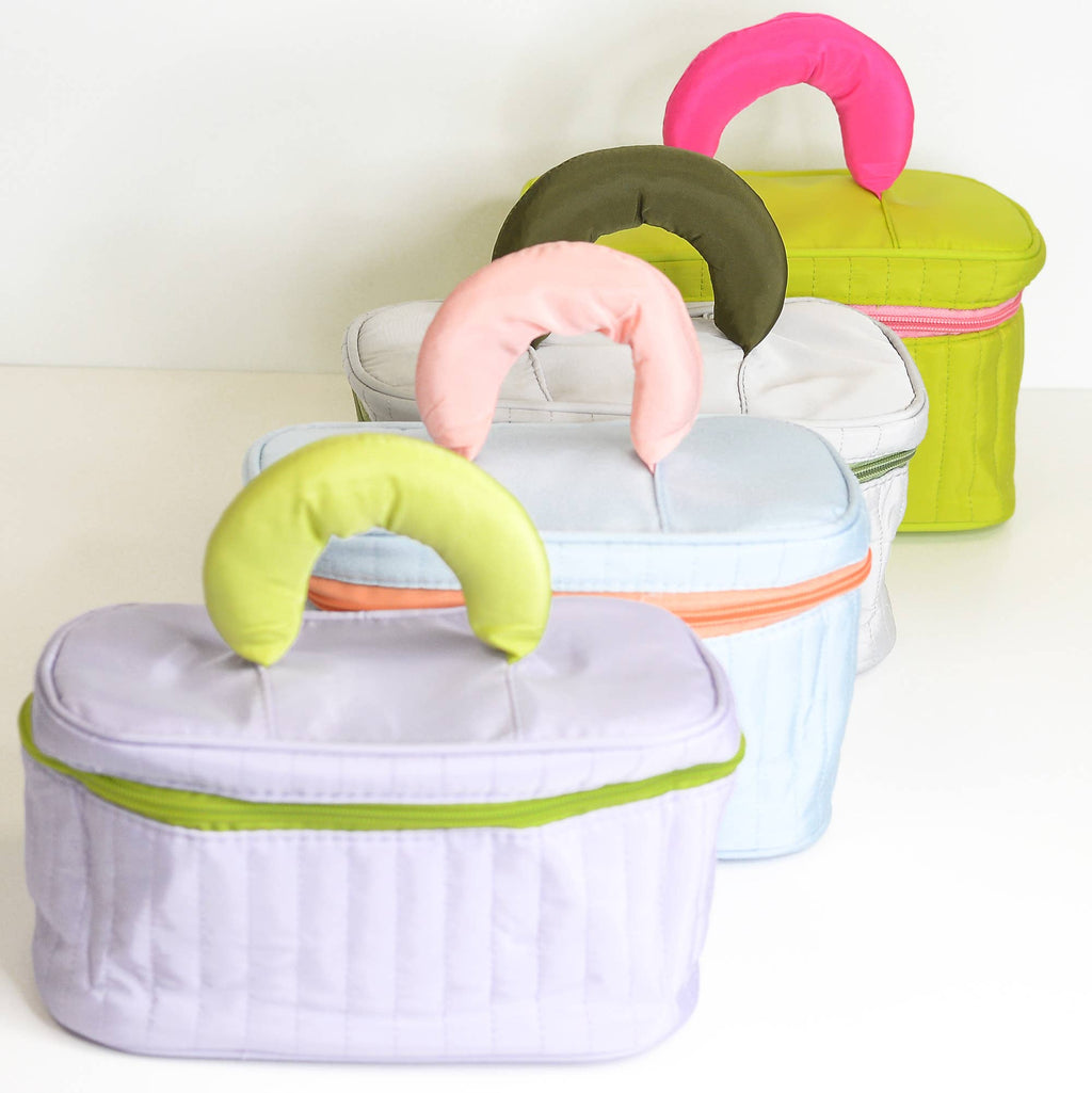 Puffy Quilted Cosmetic Bag with Handle, Puff Makeup Bag