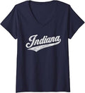 Women's Indiana State Pride Distressed, Indiana 80s 90s Vintage V-Neck T-Shirt