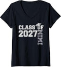 Women's Proud Mimi of A 2027 Graduate Senior 2027 Grad Graduation V-Neck T-Shirt