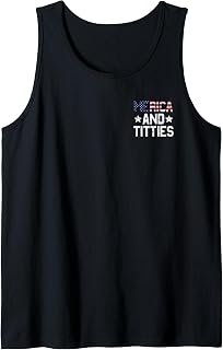 (2 Sided) Merica and Titties Funny 4th of July US Flag Tank Top