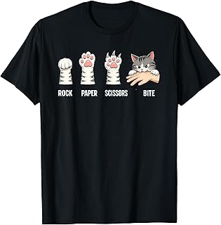 Rock Paper Scissors Bite Hand Game Cute Paw Funny Cat T-Shirt