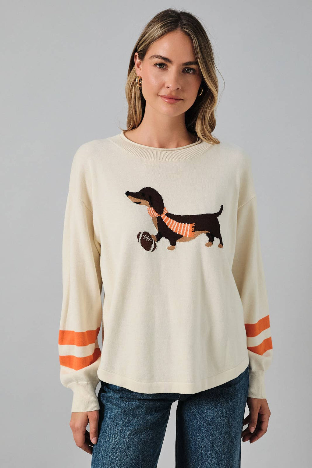 Roll Up Neck Long Sleeve "Game Day Dog" Graphic Sweater