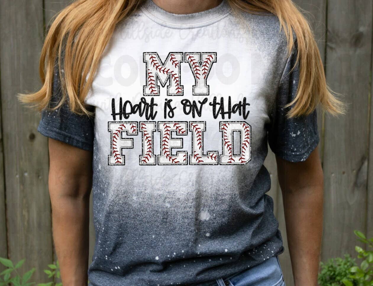 Bleached Tee Baseball Mom Dad - My Heart Is On That Field