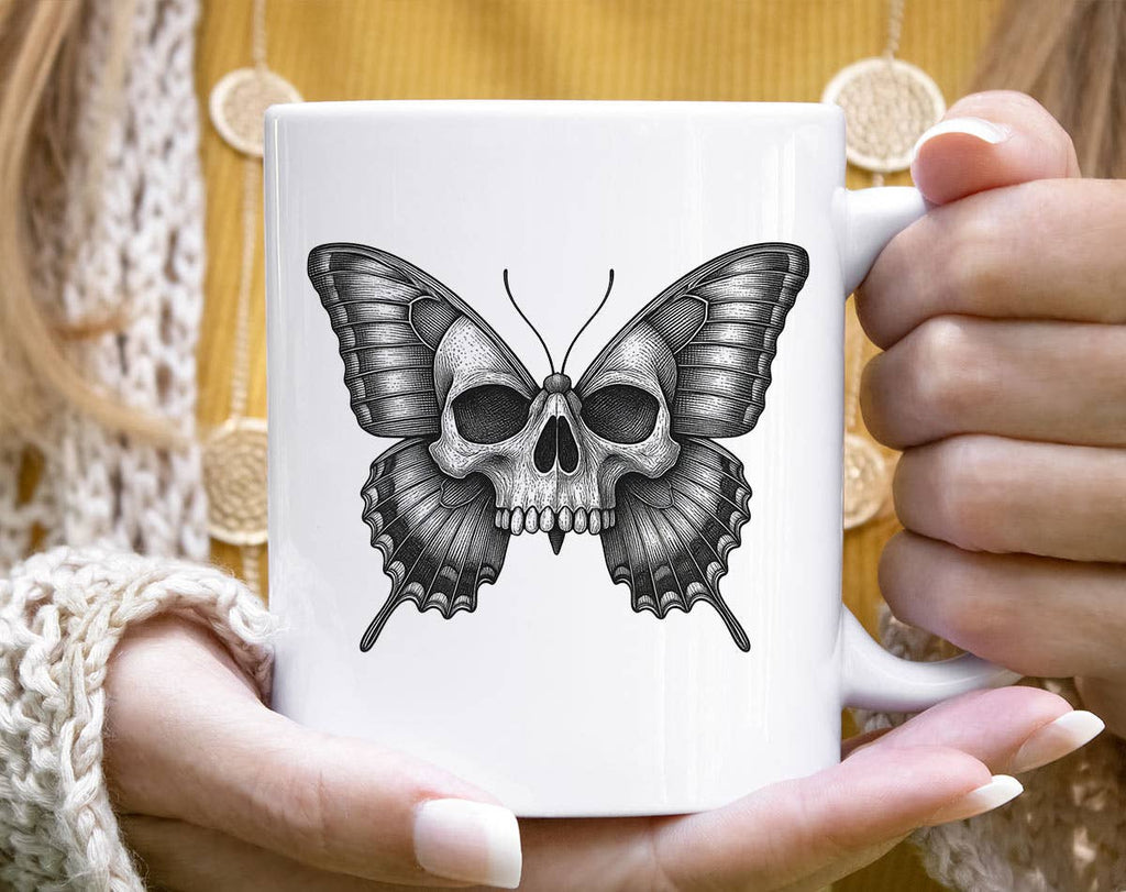 Skull Butterfly Gothic Horror Art Coffee Mug