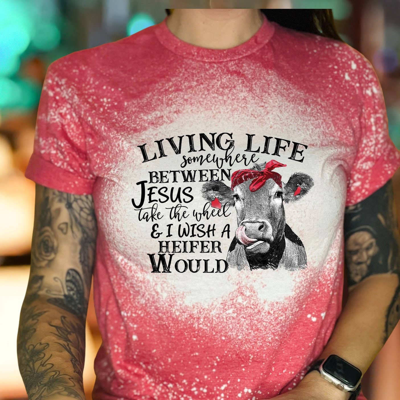 Living Life Funny Graphic Tee - Trendy Bleached Women's Shir
