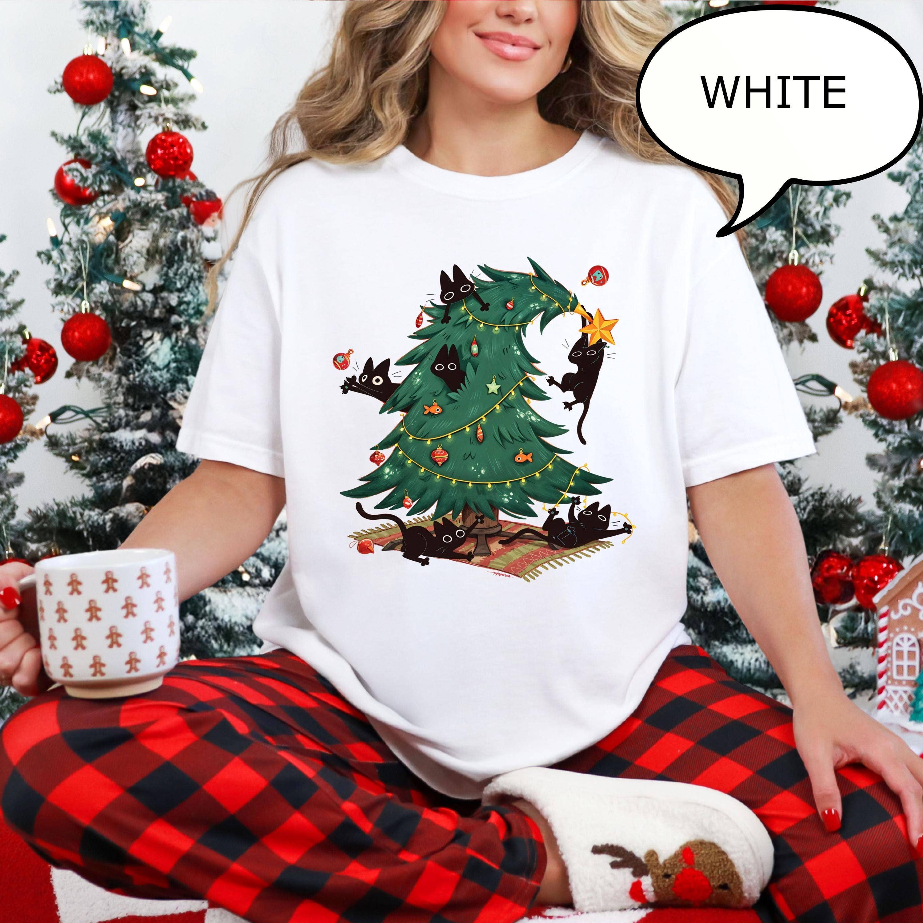 Cute Cat Christmas Tree T-Shirt, Cat Lover Xmas Gift