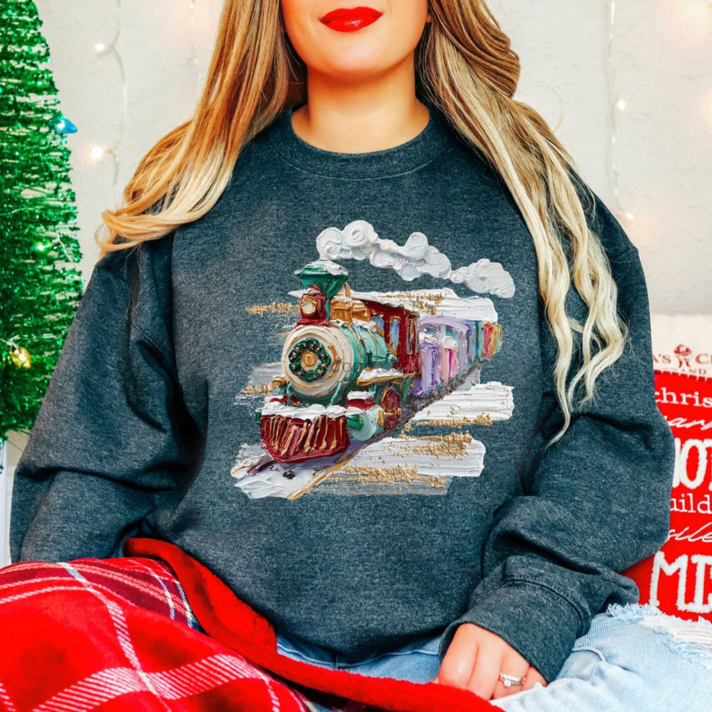 Faux Hand Painted North Pole Train Sweatshirt