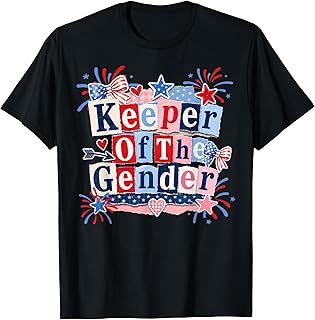 Keeper of The Gender 4th of July Bow Gender Reveal Party T-Shirt