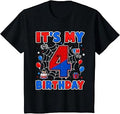 Kids It's My 4th Birthday Boy Spider Web Theme Party 4 Year Old T-Shirt