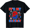 Kids It's My 8th Birthday Boy Spider Web Theme Party 8 Year Old T-Shirt