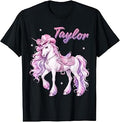 Girl Retro Taylor First Name Personalized Groovy 80's Pink T-Shirt