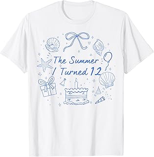 Summer I Turned 12 Coastal Bow Seashell 12th Birthday Girl T-Shirt