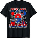 Its My 9th Birthday Boy 9 Year Old Spider Web Birthday Party T-Shirt