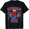 Swinging Into Three 5th Birthday Spiders 5 Year Old Boys T-Shirt