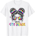 Hello 4th Grade Messy Bun Girls Back to School Fourth Grade T-Shirt