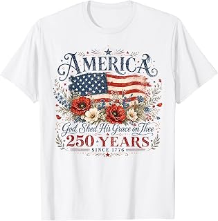 USA 250 Years America Floral Birthday Patriotic 4th of July T-Shirt