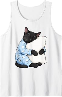 Black Cat Sleeping in Cute Pajamas Sleep Tank Top