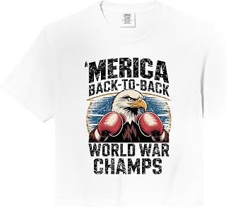 Merica Back-to-Back World War Champs, Memorial 4th of July Comfort Colors Crop Top