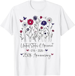 250th Anniversary USA Flowers 250 Years America 4th of July T-Shirt