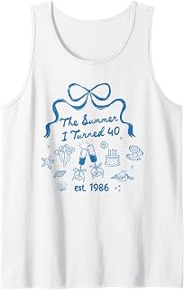 Summer I Turned Forty 40th Birthday Seashell Coastal Bow Tank Top