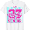 Girls Preppy Senior 2027 Class of 27 Coquette Bow Stripe T-Shirt