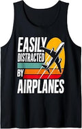 Vintage Easily Distracted By Airplanes - Funny Pilot Flying Tank Top