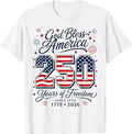 God Bless America 250 Years 1776 2026 Christian 4th of July T-Shirt